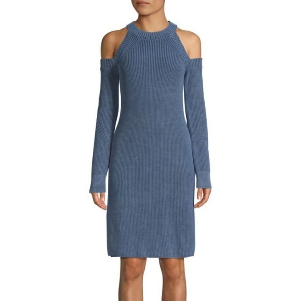 Rag & Bone Indigo Dana Cold Shoulder Knit Sweater Dress Size Small 100% Cotton